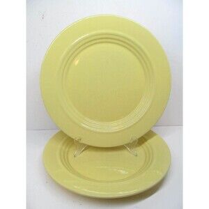 Signature Boscoware Vintage Set Of Two 11" Yellow Dinner Plates Embossed Rings